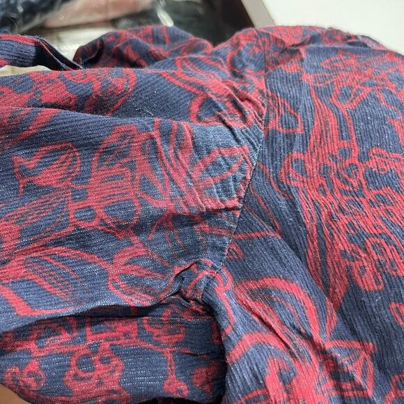 Jason Wu Dress Womens 6 Blue Red Floral Chiffon Shirt Collared Midi Tie Neck - Picture 11 of 12